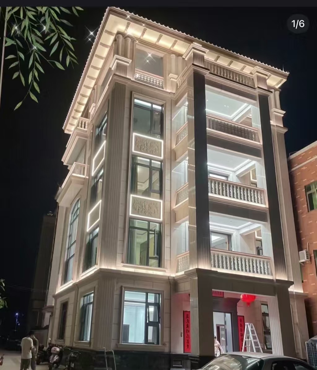 海东 芝麻白花岗岩别墅外墙夜间效果