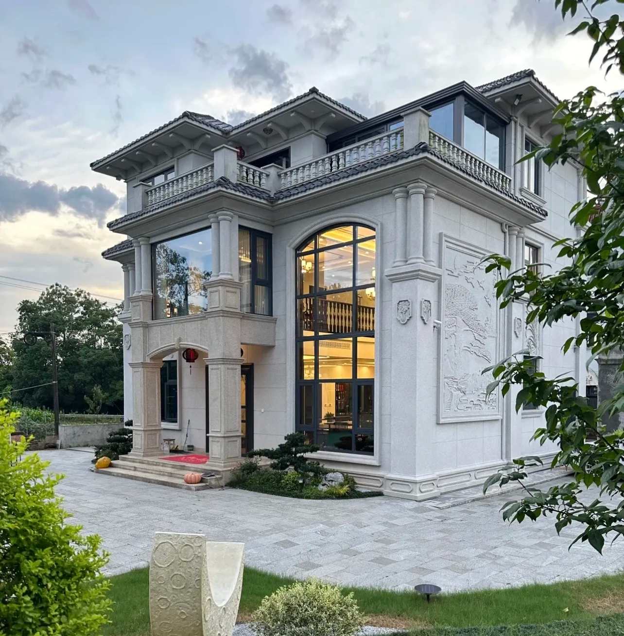 海东 白麻花岗岩私人别墅干挂石材豪华定制