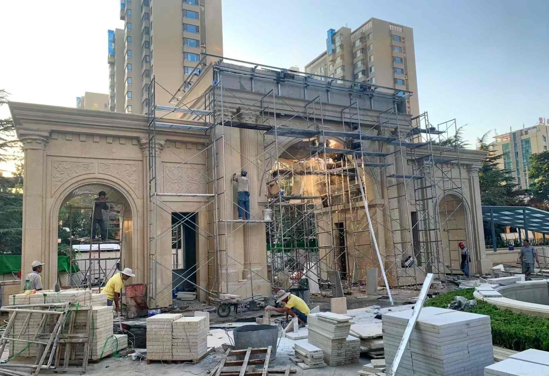 海东 黄金麻荔枝面花岗岩小区门楼外墙干挂