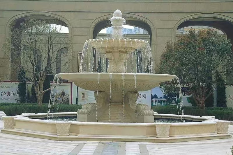 海东 黄金麻花岗岩异型加工——户外庭院石雕流水喷泉