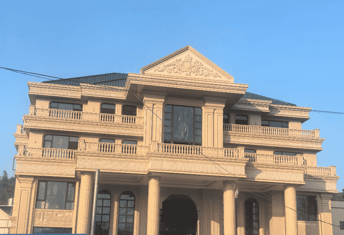 海东黄金麻别墅外墙干挂石材效果示例